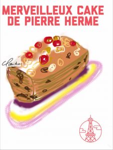 pâtisserie fashion ; croquis du cake de Pierre Hermé
